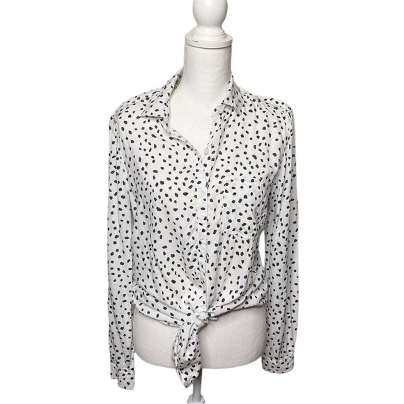 Beach Lunch Lounge Blouse V Neck Polka Dot Top Small - Picture 1 of 4